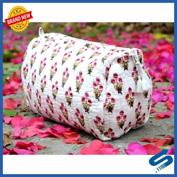 Amazon.com: INDACORIFY 100% Cotton Block Print Cosmetic  Boho Block Print Cotton Toiletry Bag Travel Case Cosmetic Pouch Kit